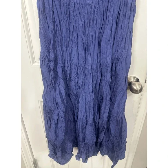 Eileen Fisher Crushed Silk Petite Sleeveless Tiered Midi Dress Periwinkle Blue - Picture 7 of 9